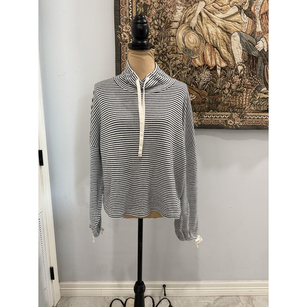 Miles by Madewell Sweater Womens‎ XL Black White Striped Mock Neck Pullover Boxy